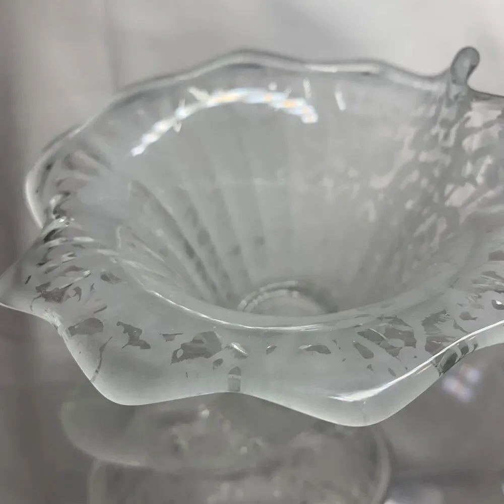 Fenton San Toy Crystal Pair Cornucopias Candle Holders Frosted Etching VTG